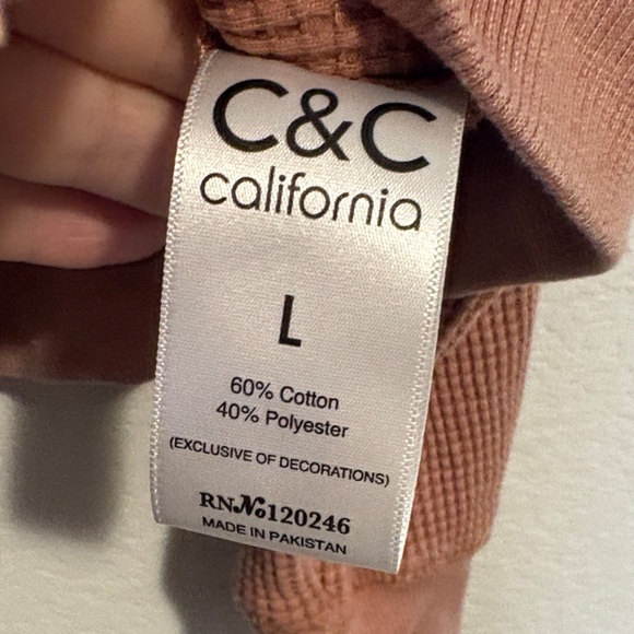 C&C California waffle knit Dusty Rose Zip-Up Hoodie Large - Picture 3 of 6